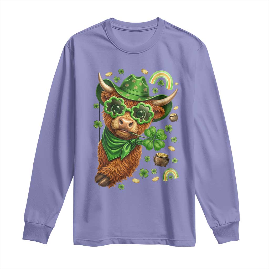 Funny Irish Highland Cow Long Sleeve Shirt St Patricks Day Gift TS12 Violet Print Your Wear
