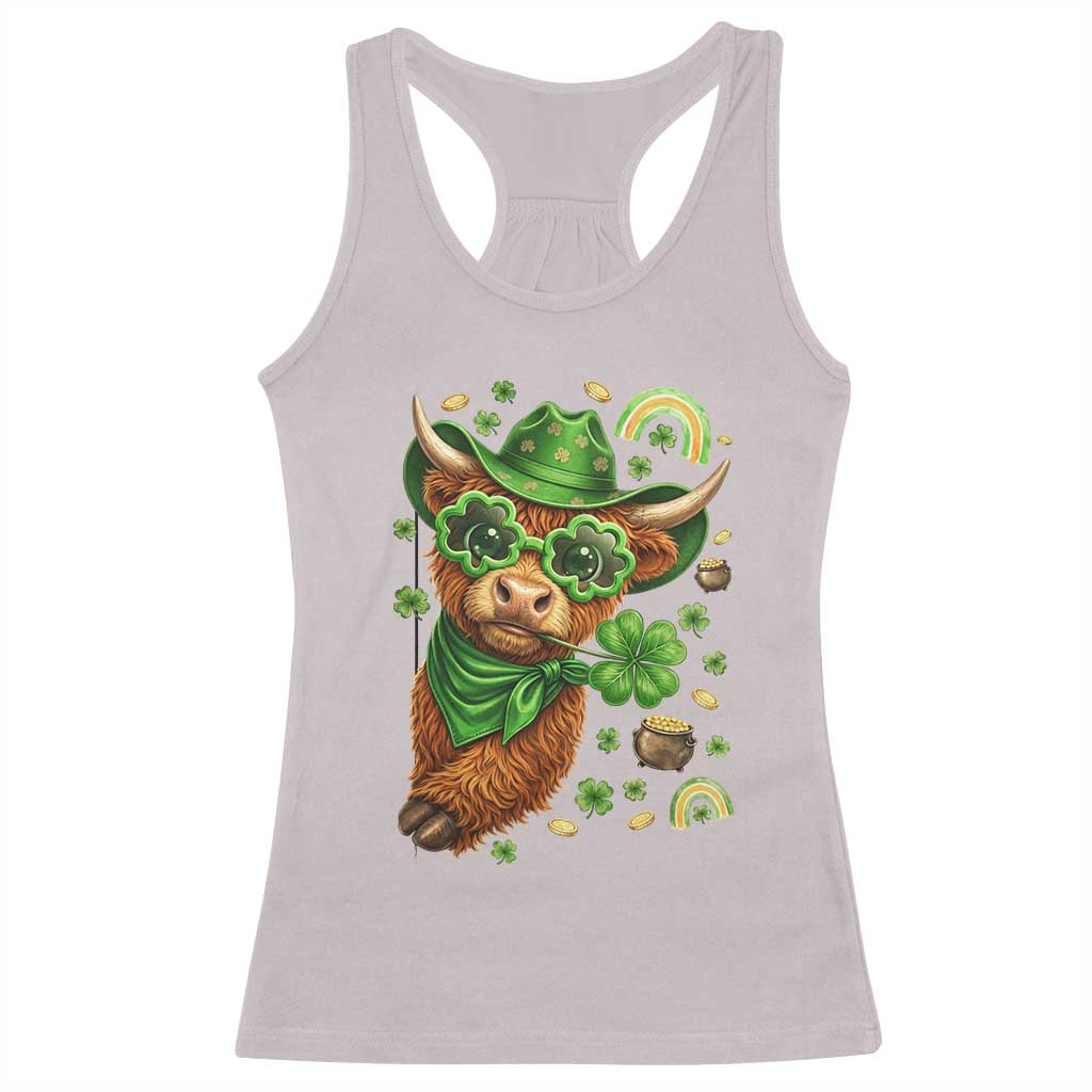Funny Irish Highland Cow Racerback Tank Top St Patricks Day Gift TS12 Ice Gray Print Your Wear
