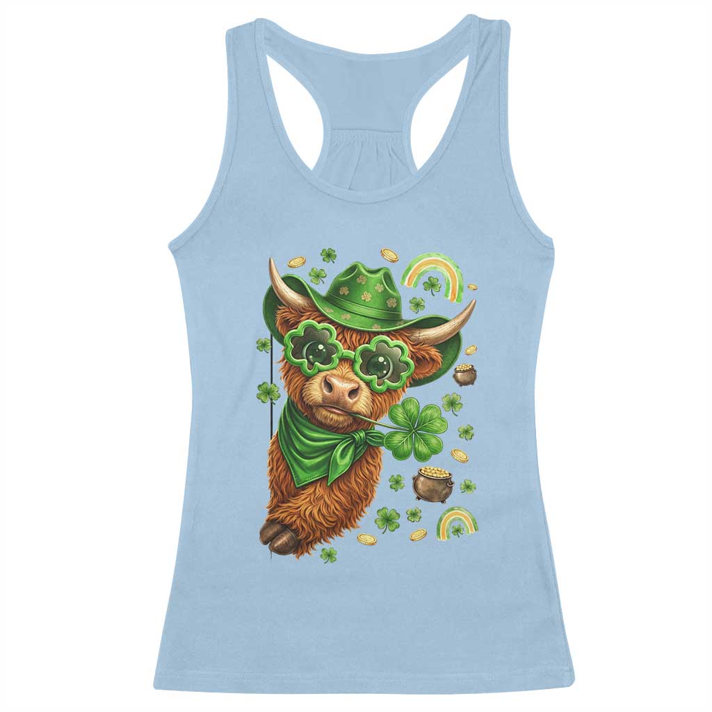 Funny Irish Highland Cow Racerback Tank Top St Patricks Day Gift TS12 Light Blue Print Your Wear