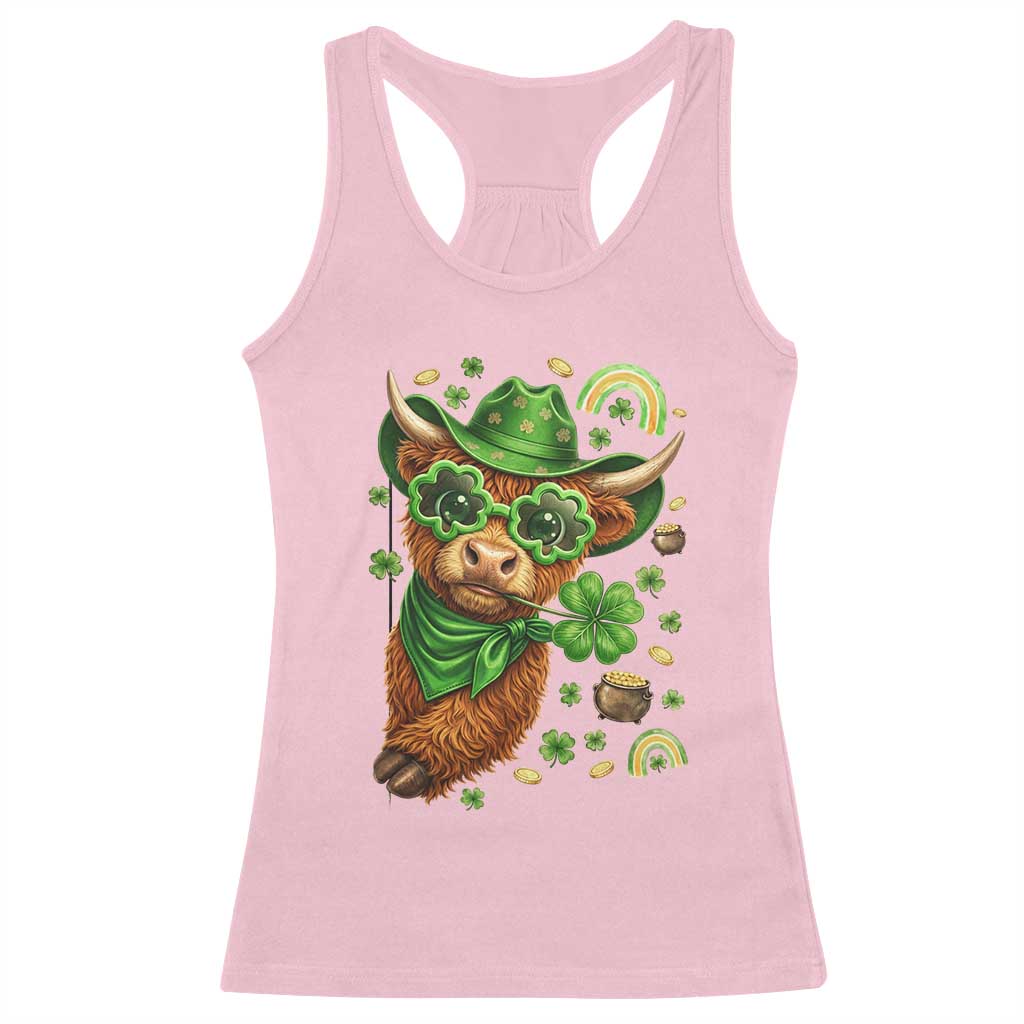 Funny Irish Highland Cow Racerback Tank Top St Patricks Day Gift TS12 Light Pink Print Your Wear