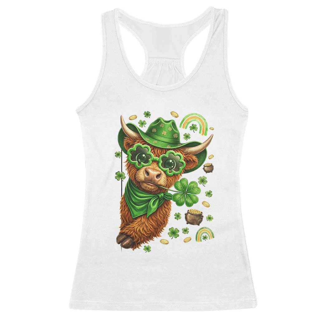Funny Irish Highland Cow Racerback Tank Top St Patricks Day Gift TS12 White Print Your Wear