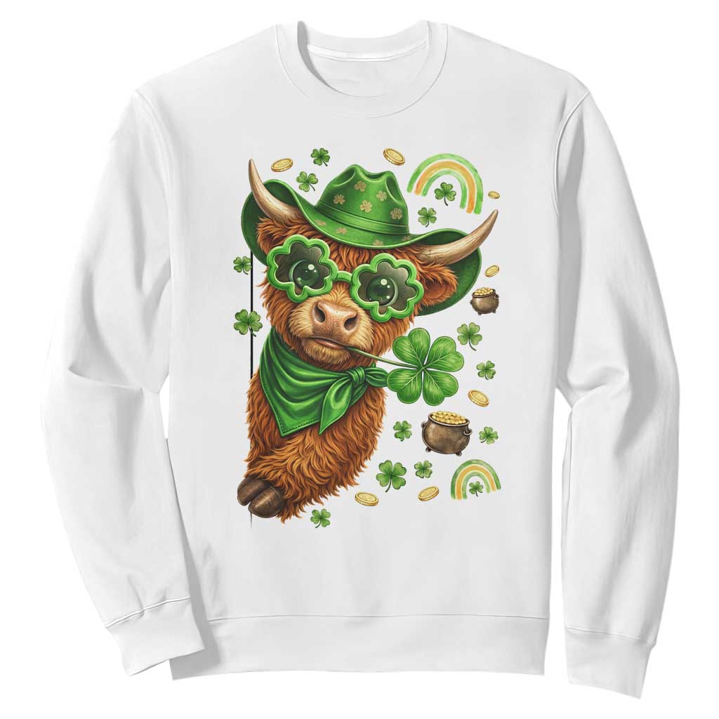 Funny Irish Highland Cow Sweatshirt St Patricks Day Gift TS12 White Print Your Wear