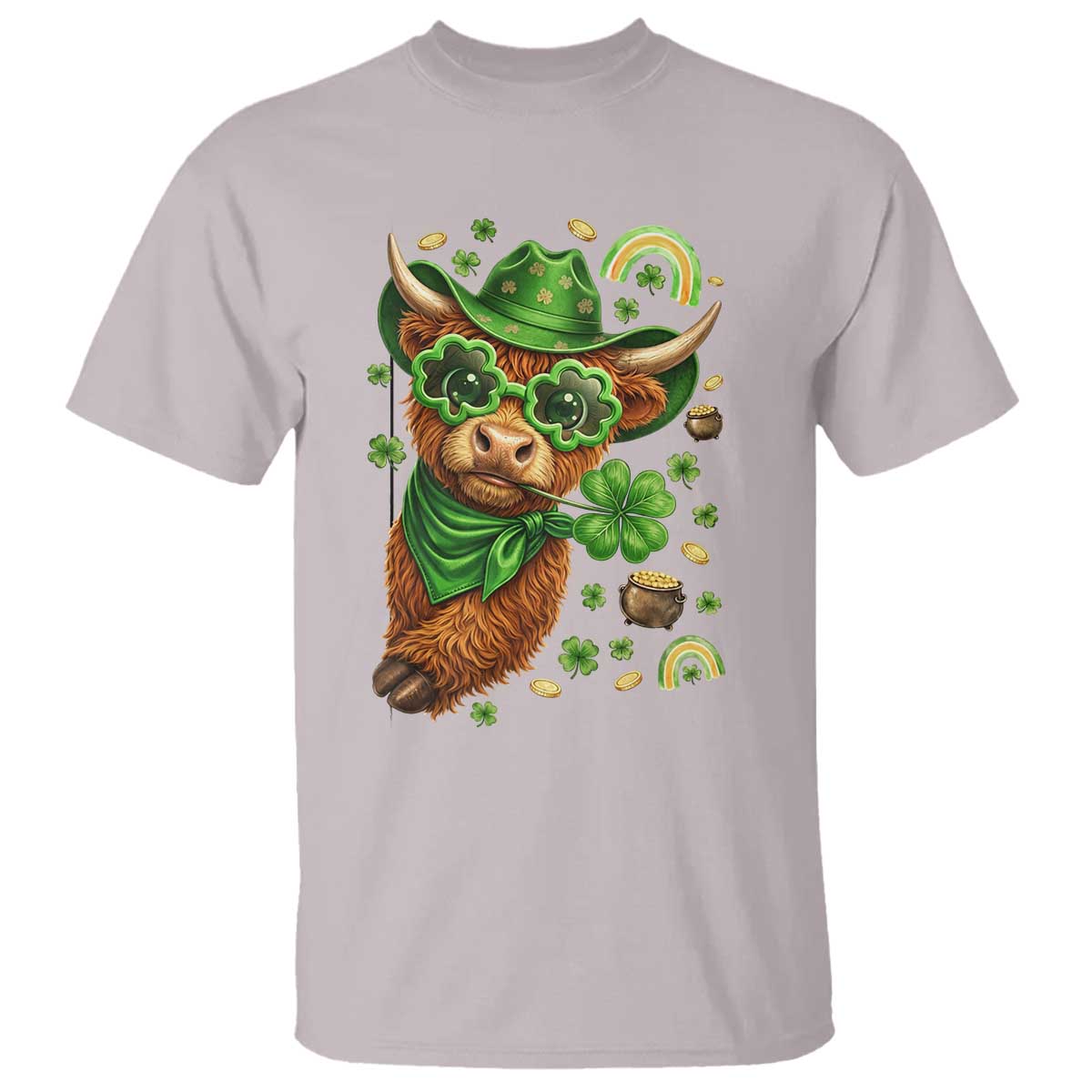 Funny Irish Highland Cow T Shirt St Patricks Day Gift TS12 Ice Gray Print Your Wear
