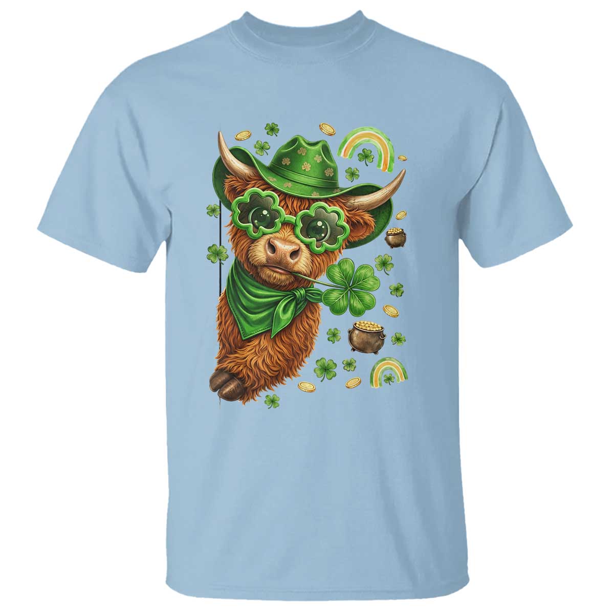 Funny Irish Highland Cow T Shirt St Patricks Day Gift TS12 Light Blue Print Your Wear