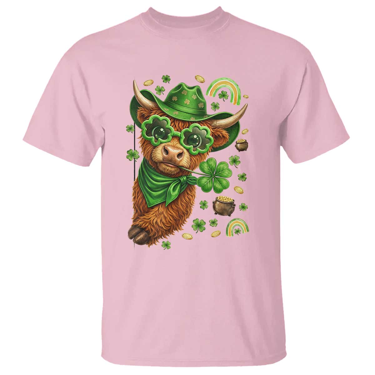 Funny Irish Highland Cow T Shirt St Patricks Day Gift TS12 Light Pink Print Your Wear
