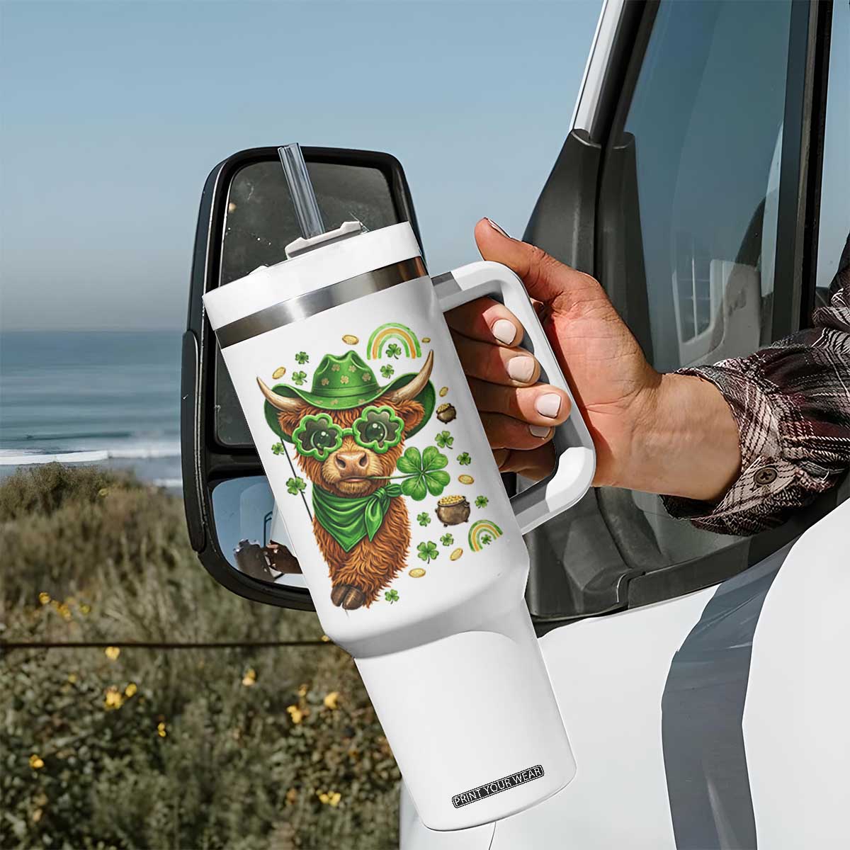 Funny Irish Highland Cow Tumbler With Handle St Patricks Day Gift TS12 Print Your Wear