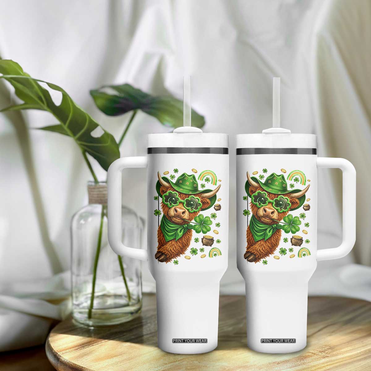Funny Irish Highland Cow Tumbler With Handle St Patricks Day Gift TS12 Print Your Wear