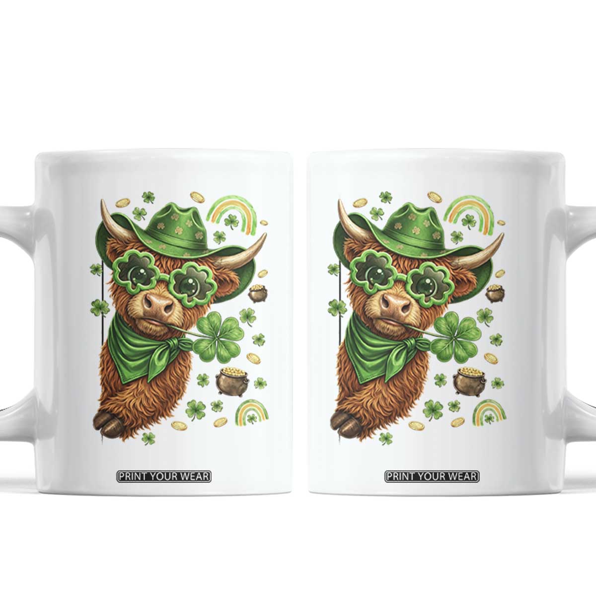Funny Irish Highland Cow Coffee Mug St Patricks Day Gift TS12 White Print Your Wear