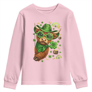 Funny Irish Highland Cow Youth Sweatshirt St Patricks Day Gift TS12 Light Pink Print Your Wear