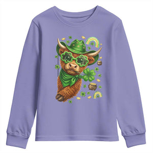 Funny Irish Highland Cow Youth Sweatshirt St Patricks Day Gift TS12 Violet Print Your Wear