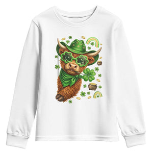 Funny Irish Highland Cow Youth Sweatshirt St Patricks Day Gift TS12 White Print Your Wear