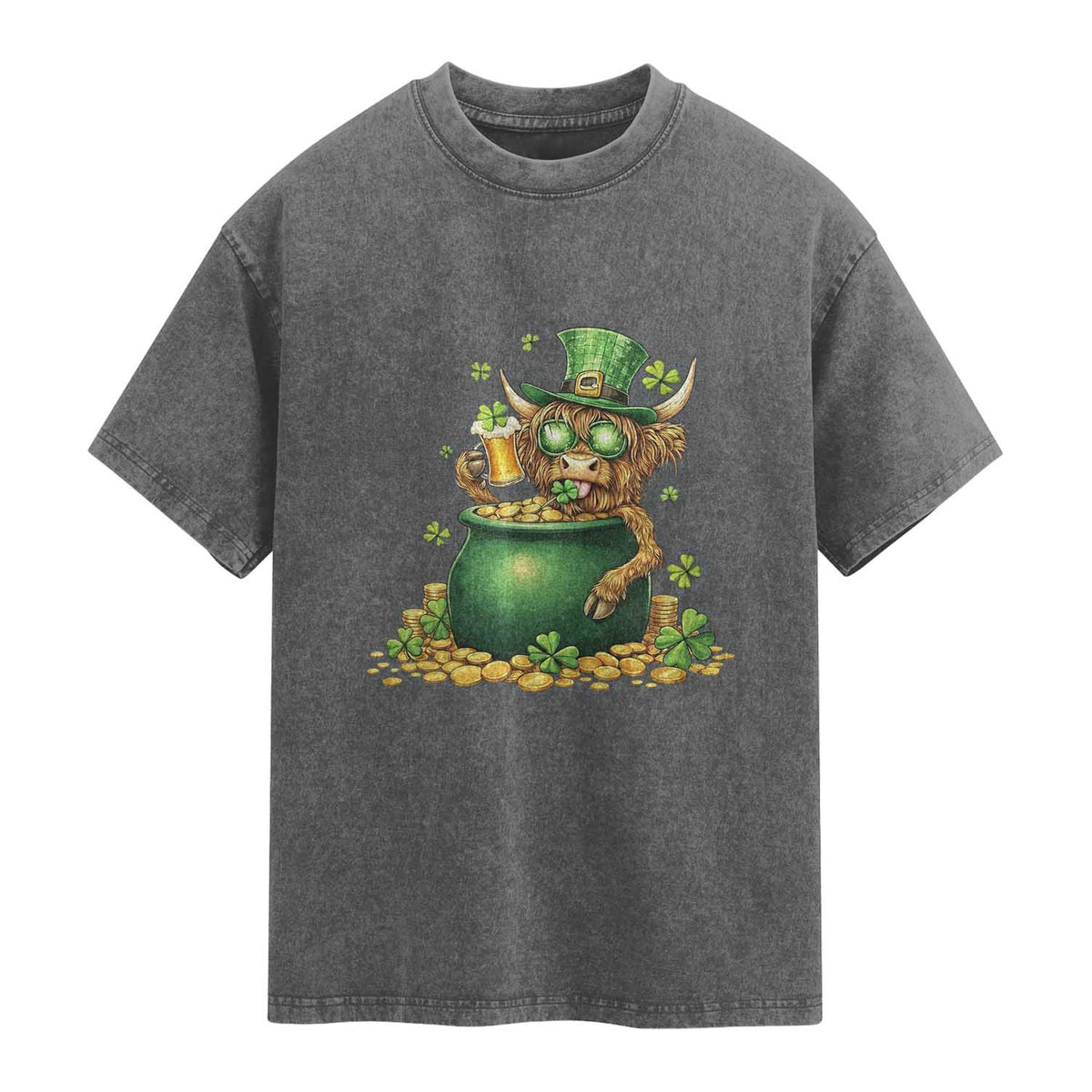 Funny Highland Cow St Patricks Day Washed Cotton T-Shirt Farm Lover Gift