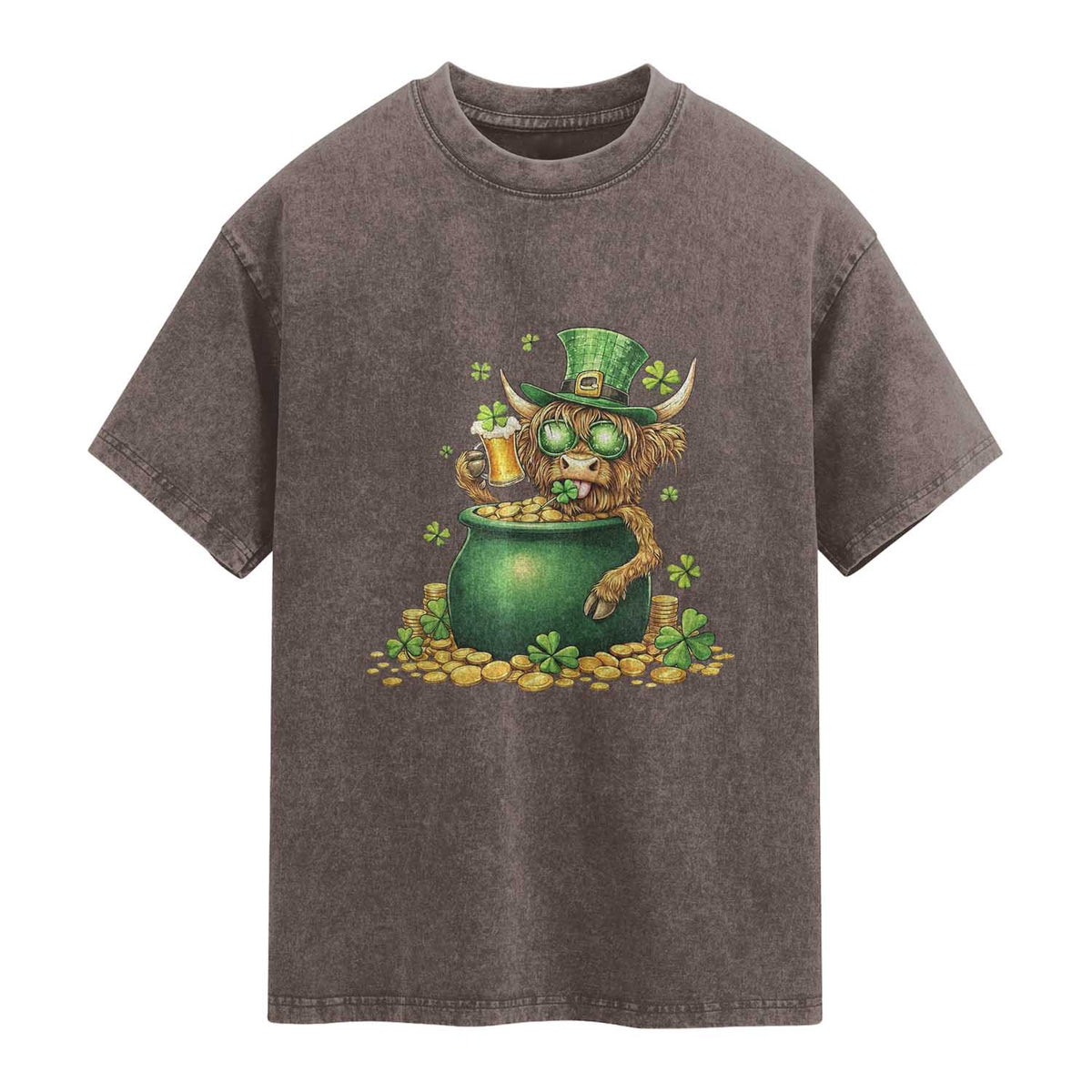 Funny Highland Cow St Patricks Day Washed Cotton T-Shirt Farm Lover Gift