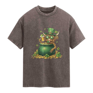 Funny Highland Cow St Patricks Day Washed Cotton T-Shirt Farm Lover Gift