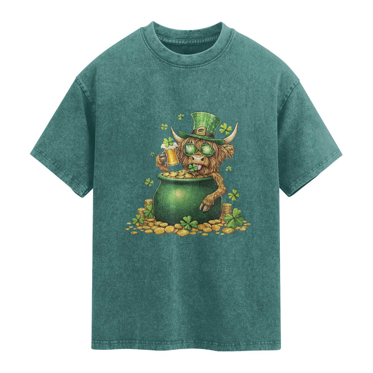 Funny Highland Cow St Patricks Day Washed Cotton T-Shirt Farm Lover Gift