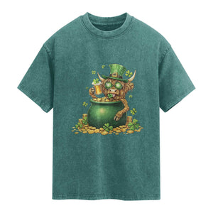Funny Highland Cow St Patricks Day Washed Cotton T-Shirt Farm Lover Gift