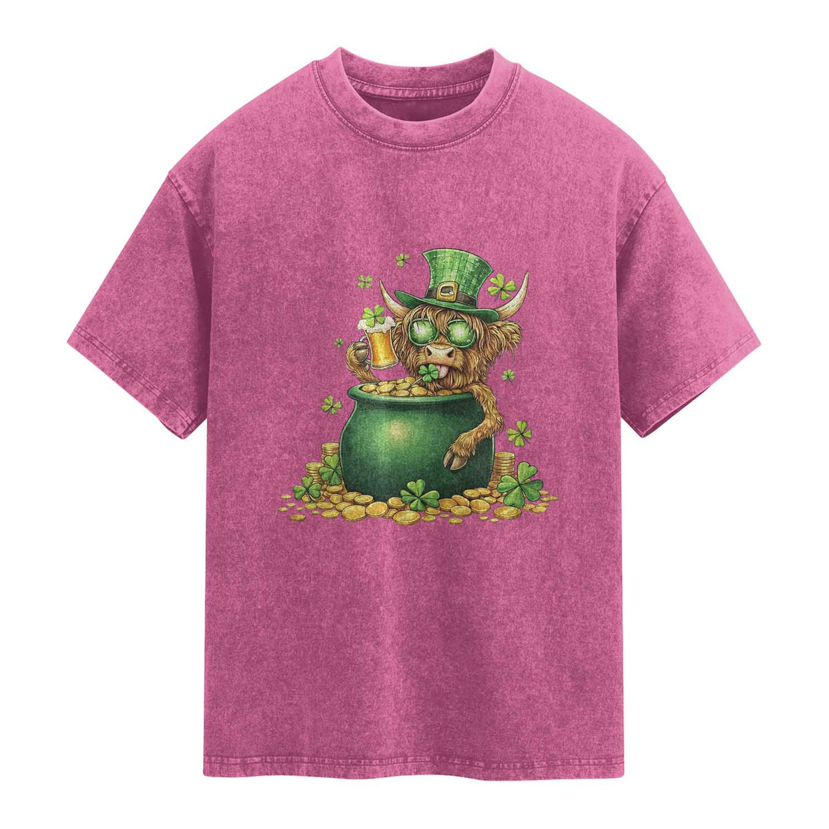Funny Highland Cow St Patricks Day Washed Cotton T-Shirt Farm Lover Gift