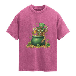 Funny Highland Cow St Patricks Day Washed Cotton T-Shirt Farm Lover Gift