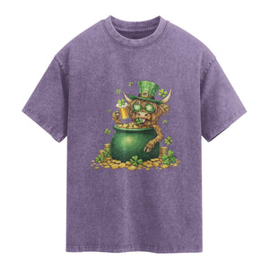 Funny Highland Cow St Patricks Day Washed Cotton T-Shirt Farm Lover Gift
