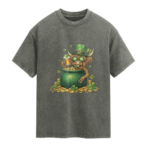 Funny Highland Cow St Patricks Day Washed Cotton T-Shirt Farm Lover Gift