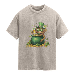 Funny Highland Cow St Patricks Day Washed Cotton T-Shirt Farm Lover Gift