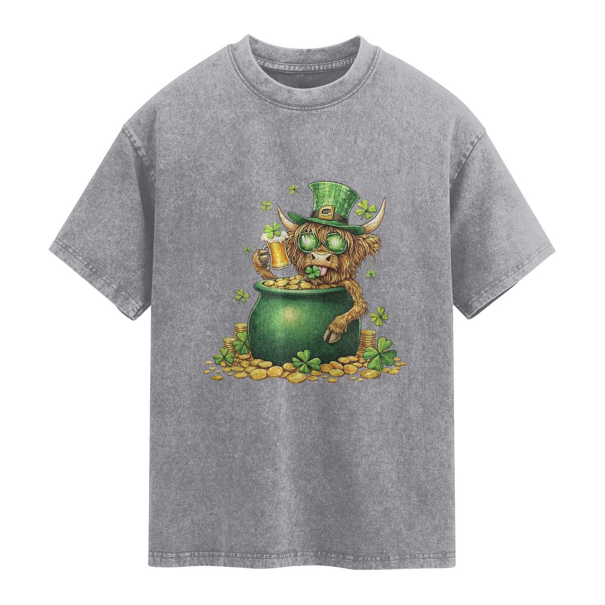 Funny Highland Cow St Patricks Day Washed Cotton T-Shirt Farm Lover Gift
