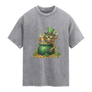 Funny Highland Cow St Patricks Day Washed Cotton T-Shirt Farm Lover Gift