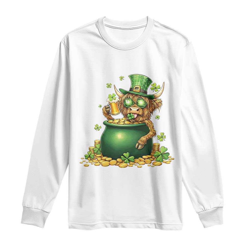 Funny Highland Cow St Patricks Day Long Sleeve Shirt Farm Lover Gift TS12 White Print Your Wear