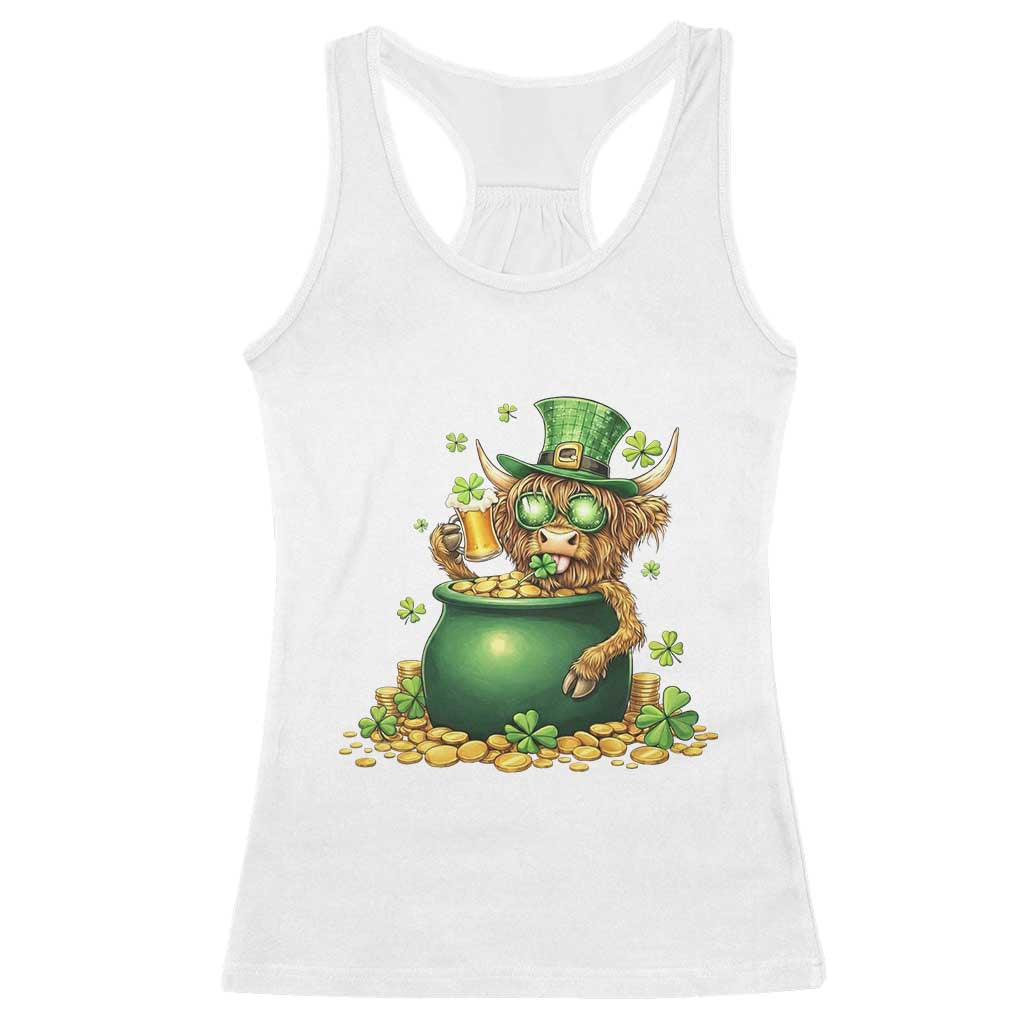 Funny Highland Cow St Patricks Day Racerback Tank Top Farm Lover Gift TS12 White Print Your Wear