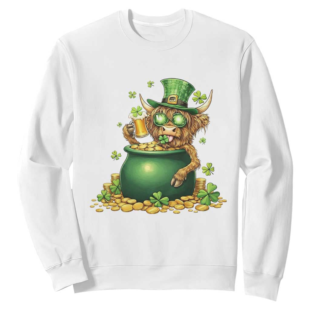 Funny Highland Cow St Patricks Day Sweatshirt Farm Lover Gift TS12 White Print Your Wear