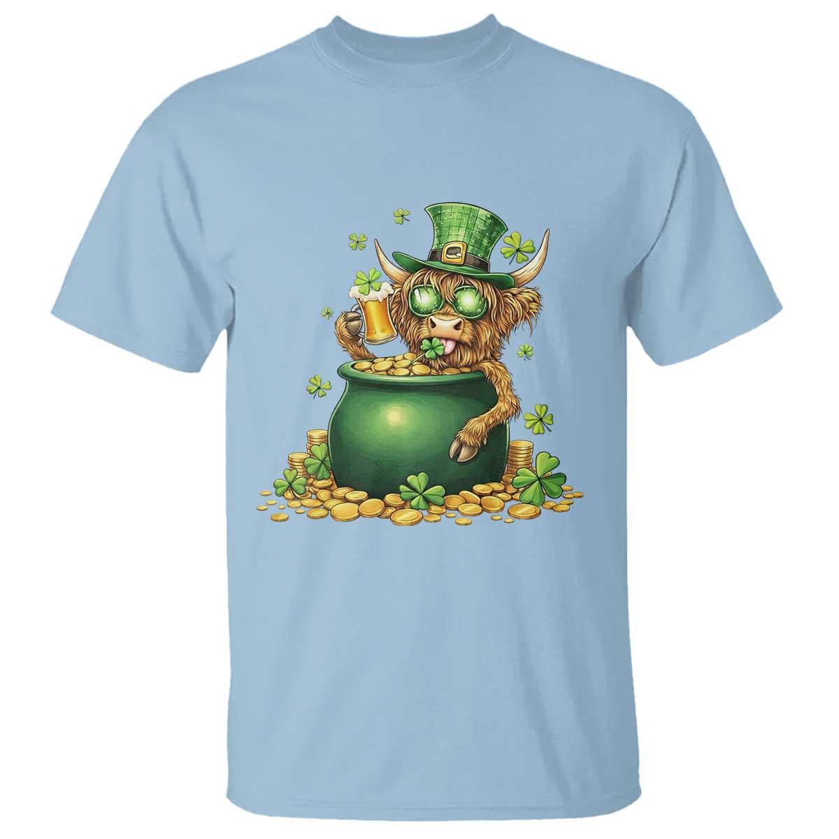 Funny Highland Cow St Patricks Day T Shirt Farm Lover Gift TS12 Light Blue Print Your Wear