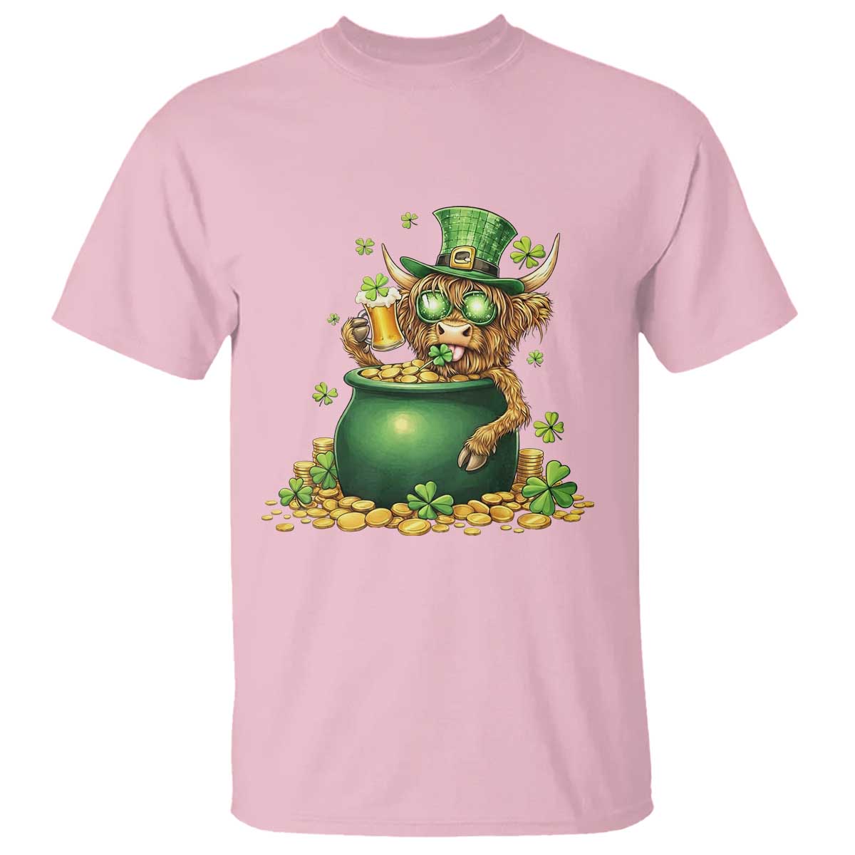 Funny Highland Cow St Patricks Day T Shirt Farm Lover Gift TS12 Light Pink Print Your Wear
