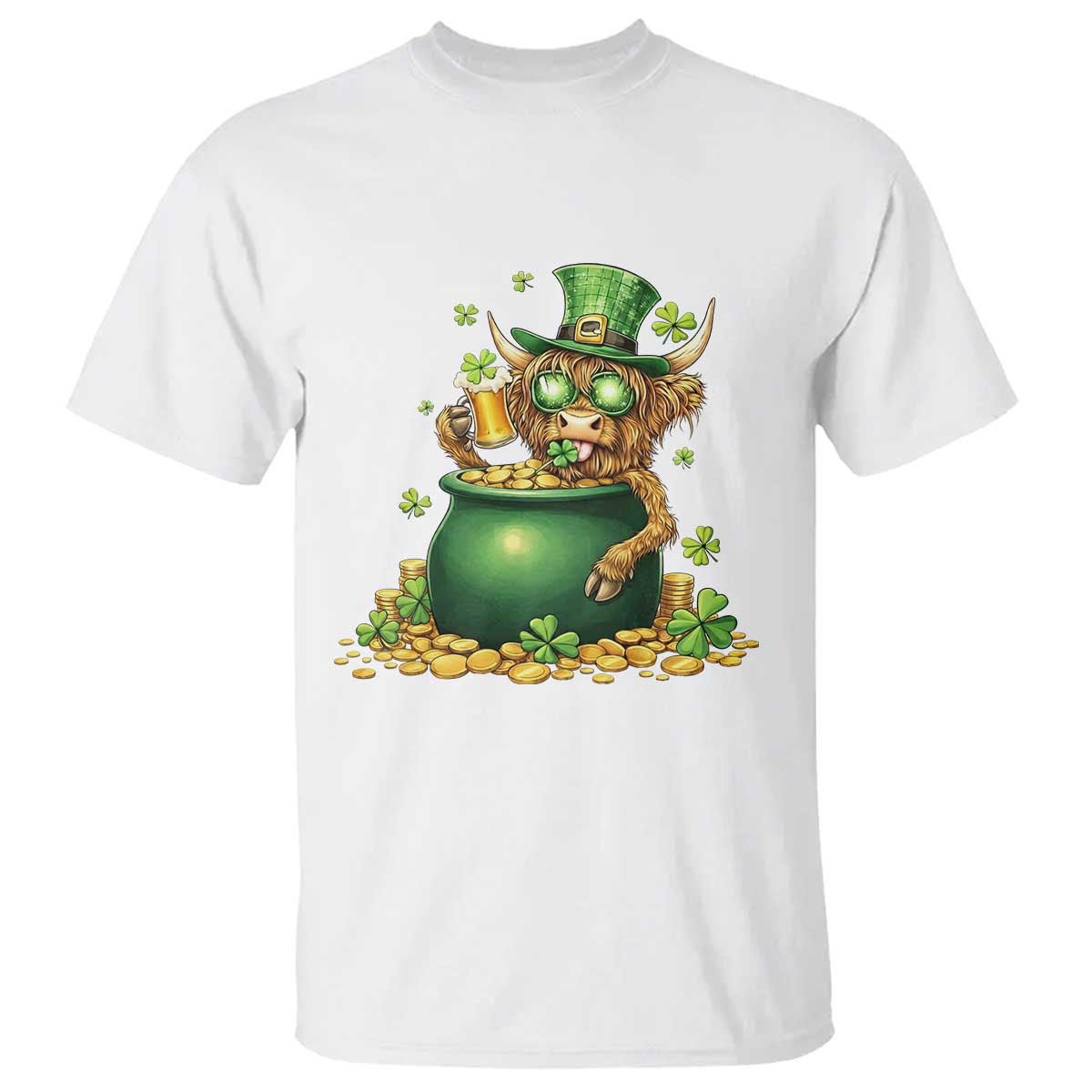 Funny Highland Cow St Patricks Day T Shirt Farm Lover Gift TS12 White Print Your Wear