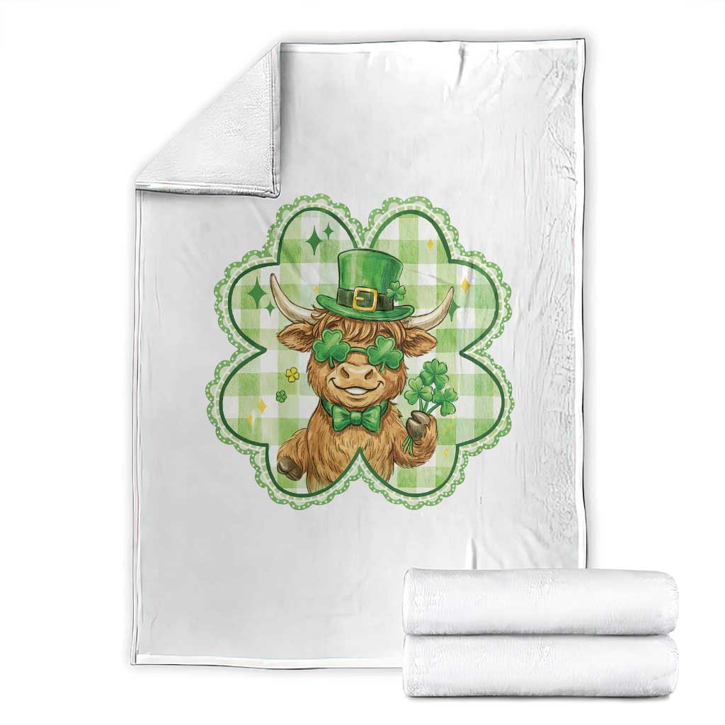 Funny Irish Highland Cow Shamrock Holiday Gift Throw Blanket TS12 White Print Your Wear