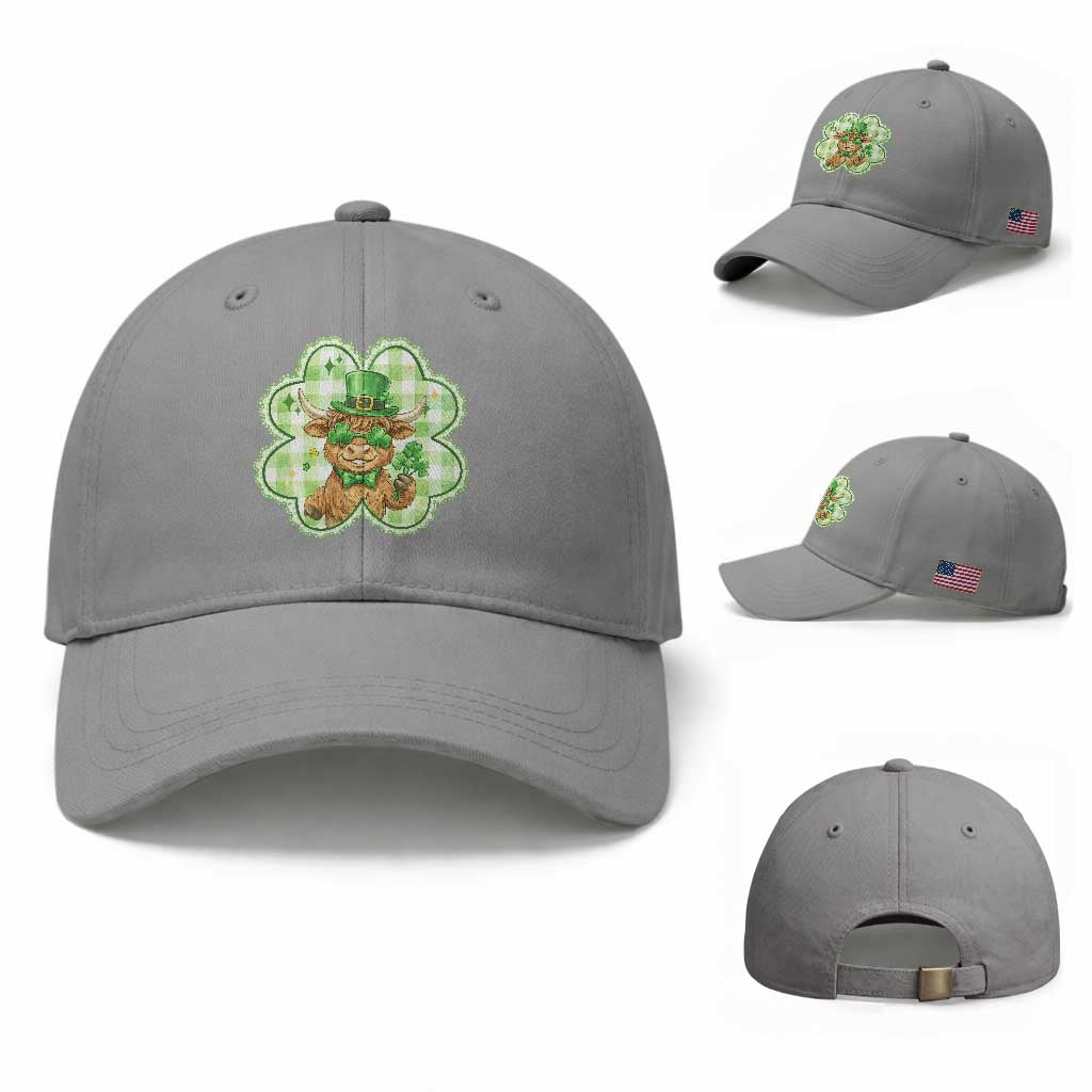 Funny Irish Highland Cow Shamrock Holiday Gift Baseball Cap TS12 Baseball Cap Universal Fit Sport Gray Print Your Wear