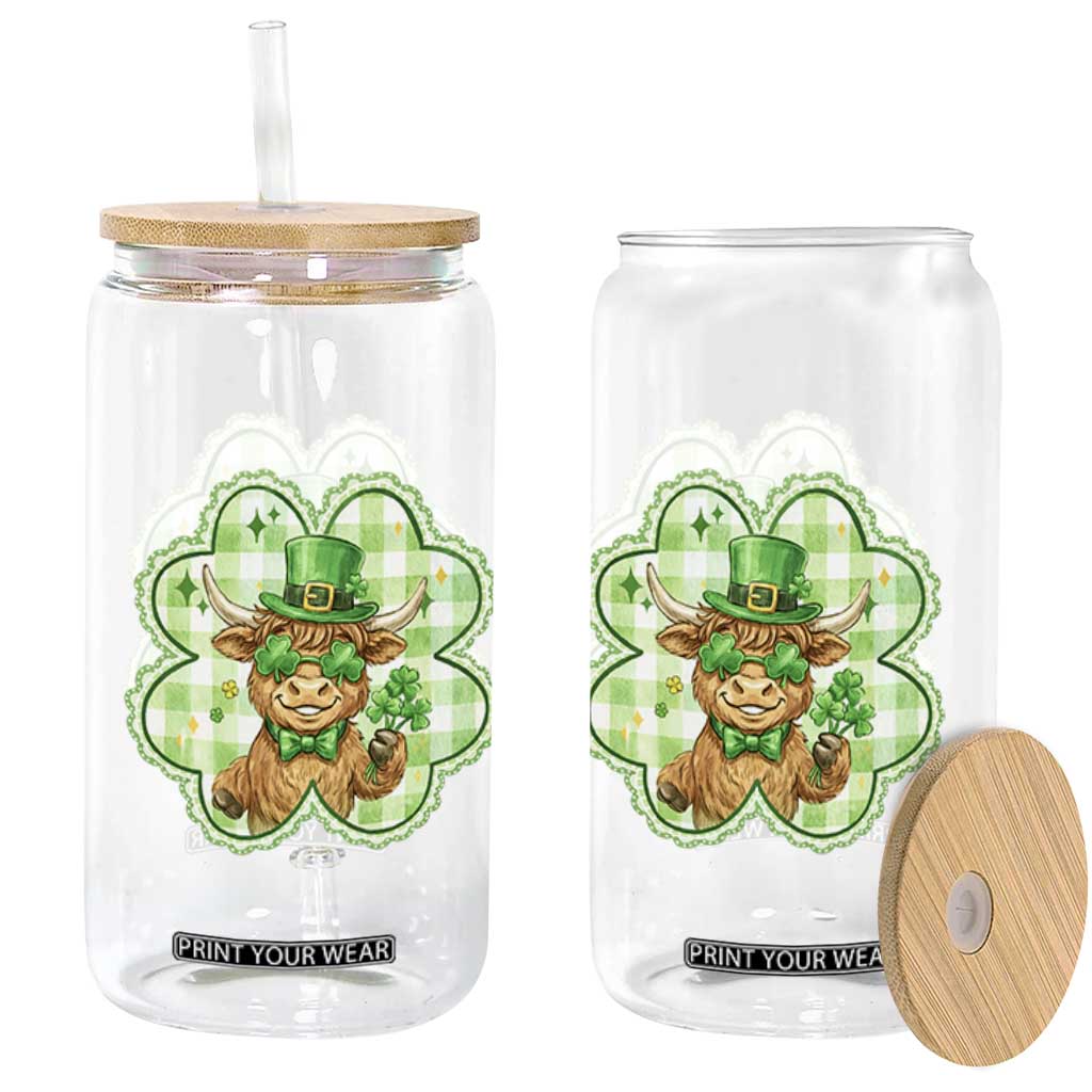 Funny Irish Highland Cow Shamrock Holiday Gift Glass Can TS12 Print Your Wear