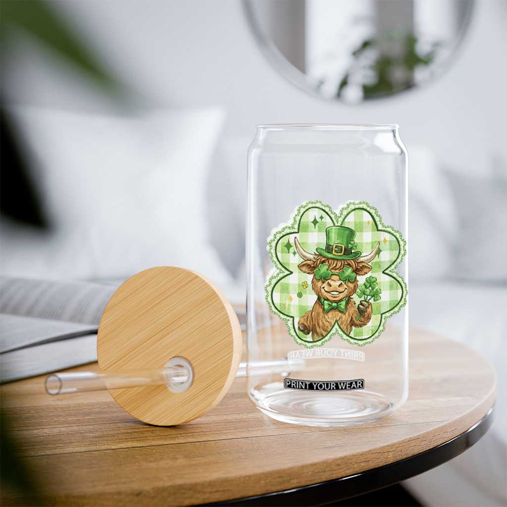 Funny Irish Highland Cow Shamrock Holiday Gift Glass Can TS12 Print Your Wear