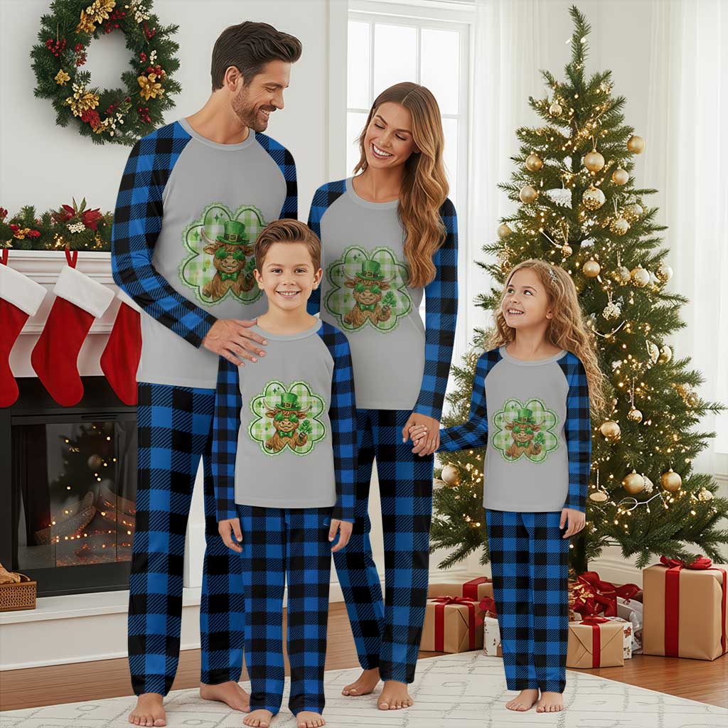 Funny Irish Highland Cow Shamrock Holiday Gift Plaid Pajama Set TS12 Blue Plaid Print Your Wear