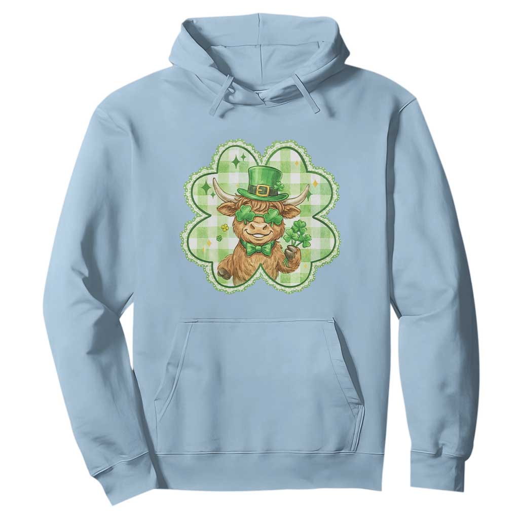 Funny Irish Highland Cow Shamrock Holiday Gift Hoodie TS12 Light Blue Print Your Wear