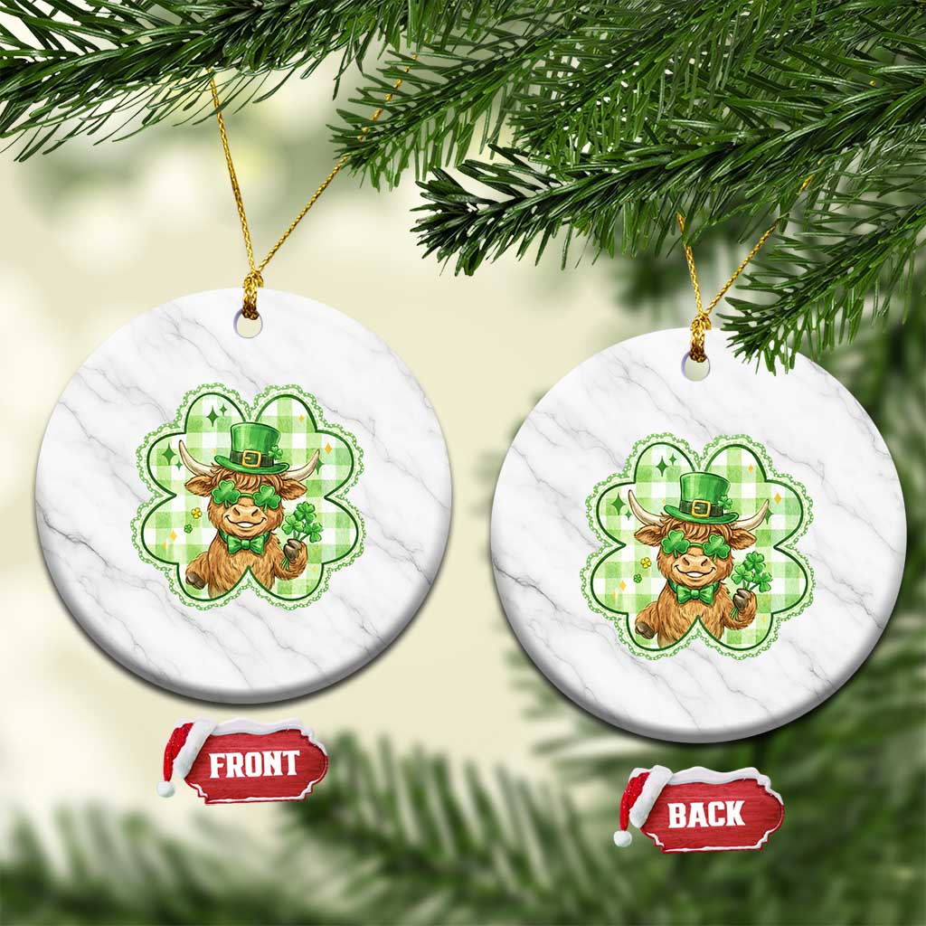 Funny Irish Highland Cow Shamrock Holiday Gift Ceramic Ornament TS12 1pc White Marble Print Your Wear
