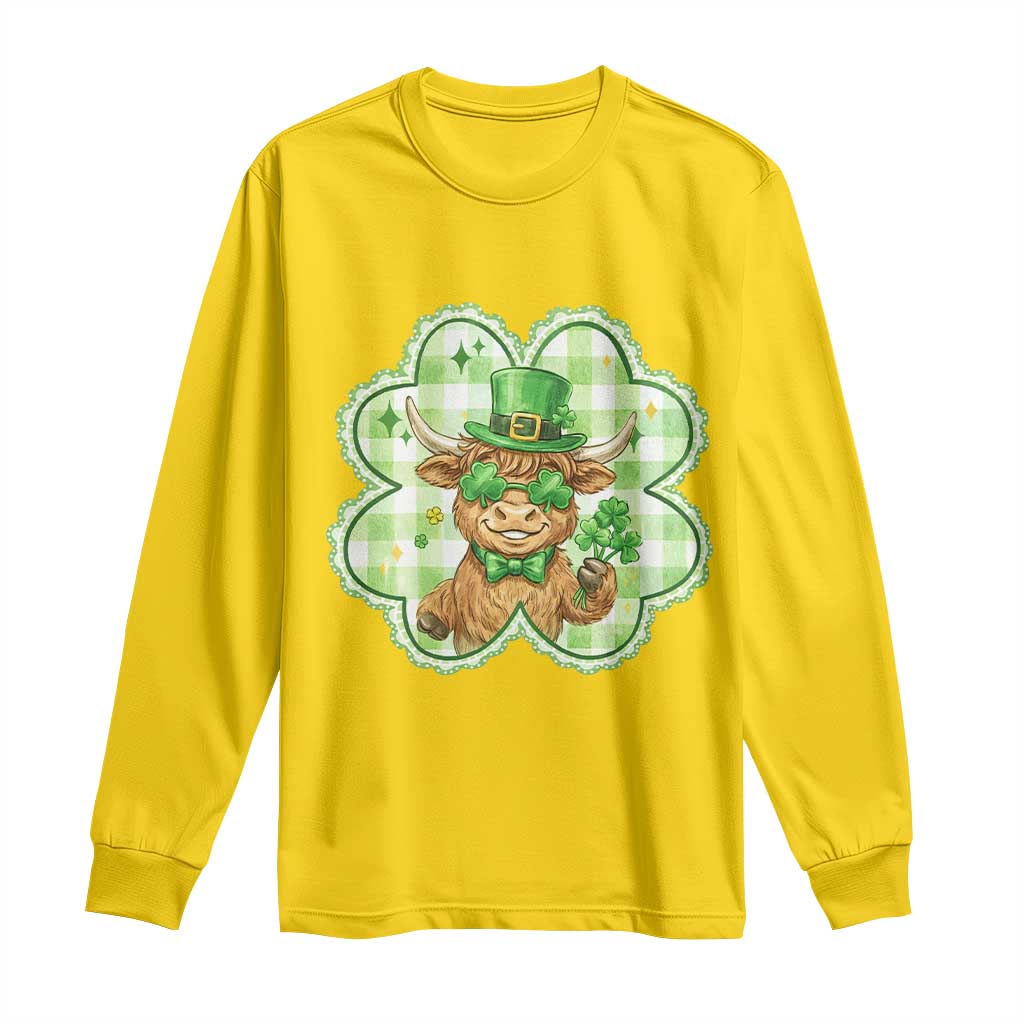 Funny Irish Highland Cow Shamrock Holiday Gift Long Sleeve Shirt TS12 Daisy Print Your Wear