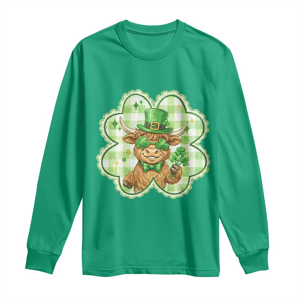 Funny Irish Highland Cow Shamrock Holiday Gift Long Sleeve Shirt TS12 Irish Green Print Your Wear