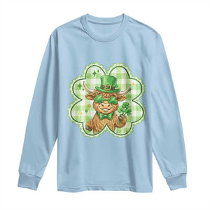 Funny Irish Highland Cow Shamrock Holiday Gift Long Sleeve Shirt TS12 Light Blue Print Your Wear