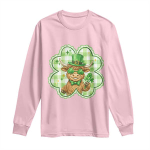 Funny Irish Highland Cow Shamrock Holiday Gift Long Sleeve Shirt TS12 Light Pink Print Your Wear