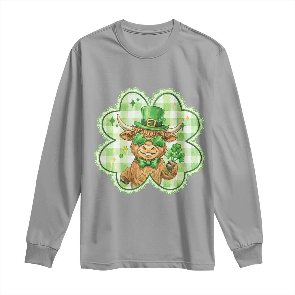 Funny Irish Highland Cow Shamrock Holiday Gift Long Sleeve Shirt TS12 Sport Gray Print Your Wear