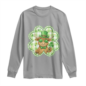 Funny Irish Highland Cow Shamrock Holiday Gift Long Sleeve Shirt TS12 Sport Gray Print Your Wear