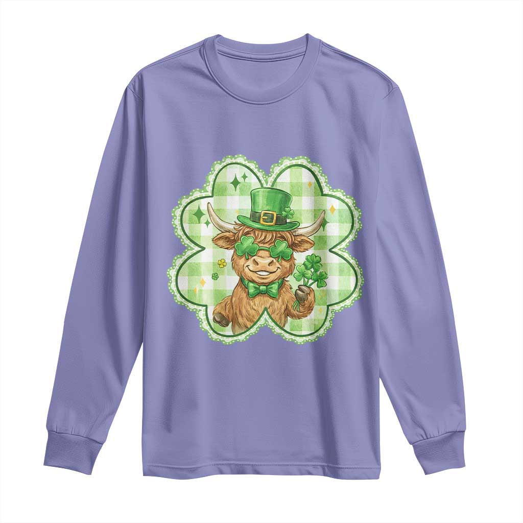 Funny Irish Highland Cow Shamrock Holiday Gift Long Sleeve Shirt TS12 Violet Print Your Wear