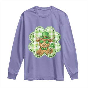 Funny Irish Highland Cow Shamrock Holiday Gift Long Sleeve Shirt TS12 Violet Print Your Wear