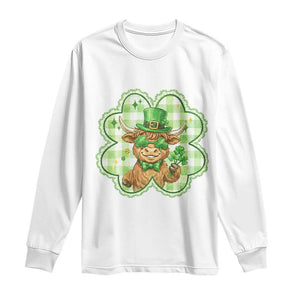 Funny Irish Highland Cow Shamrock Holiday Gift Long Sleeve Shirt TS12 White Print Your Wear