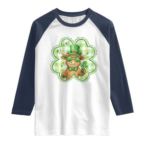 Funny Irish Highland Cow Shamrock Holiday Gift Raglan Shirt TS12 White Navy Print Your Wear